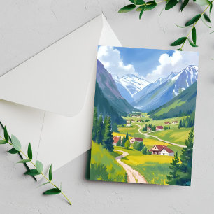 Schweizer Alpen Aquarell Berge Malerei Karte