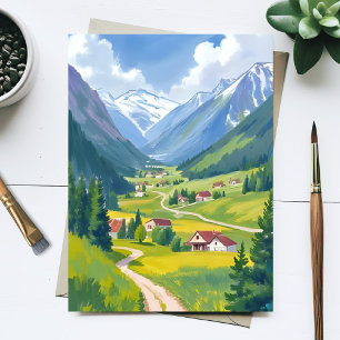 Schweizer Alpen Aquarell Berge Reise Malerei Postkarte