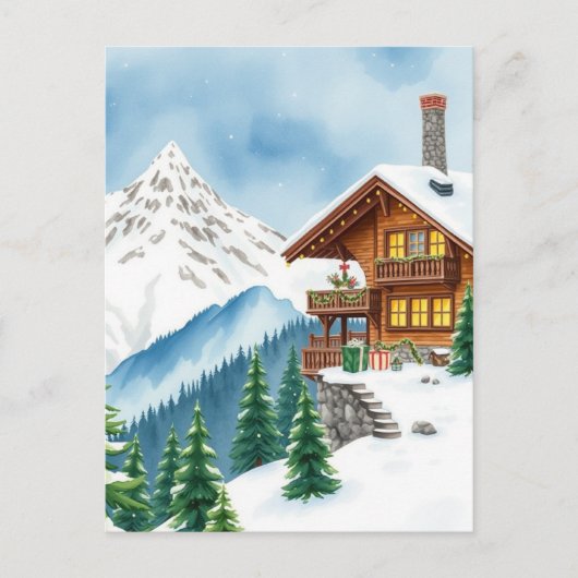 Schweizer Alpen Chalet Winter Bergsee-Zauber im Va Postkarte (Vorderseite)