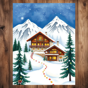 Schweizer Alpen Chalets Winter Berg Reise Postkarte