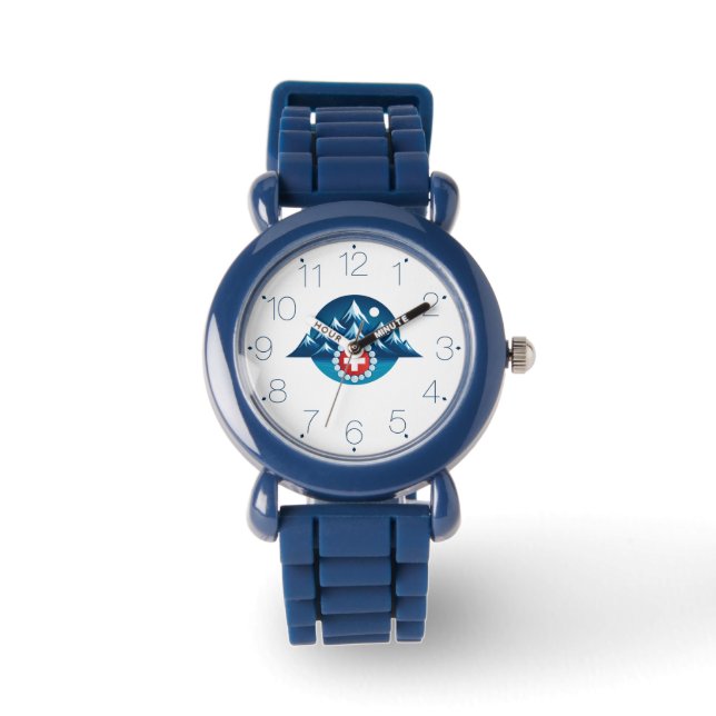 Schweizer Alpen-Illustration Armbanduhr (Vorderseite)