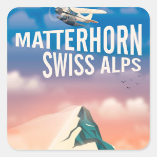 Schweizer Alpen Matterhorn Reiseplakat Quadratischer Aufkleber
