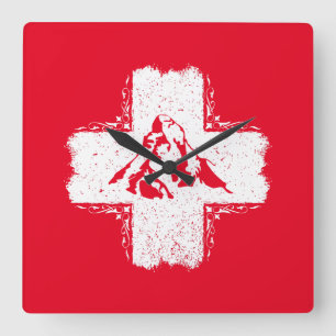 Schweizer Alpen Matterhorn - Schweiz Quadratische Wanduhr