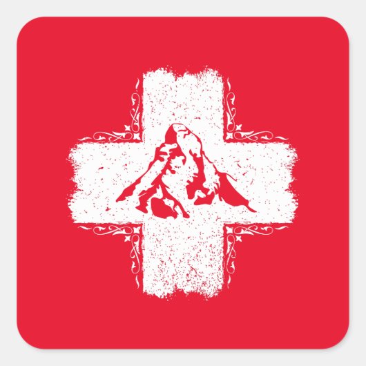 Schweizer Alpen Matterhorn - Schweiz Quadratischer Aufkleber (Vorderseite)