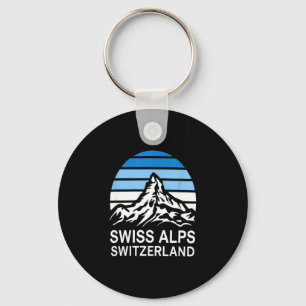 Schweizer Alpen Retro-Bergszene mit gestreiftem Hi Schlüsselanhänger