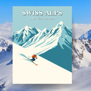 Schweizer Alpen Skifahren Reise Postkarte