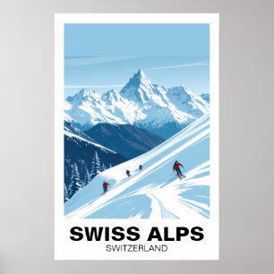 Schweizer Alpen Skifahren, Schweiz Vintage-Reiseku Poster