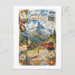 Schweizer Alpen Vintage-Reisecollage Postkarte