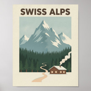 Schweizer Alpen Vintage-Reiseposter - Minimalistis Poster