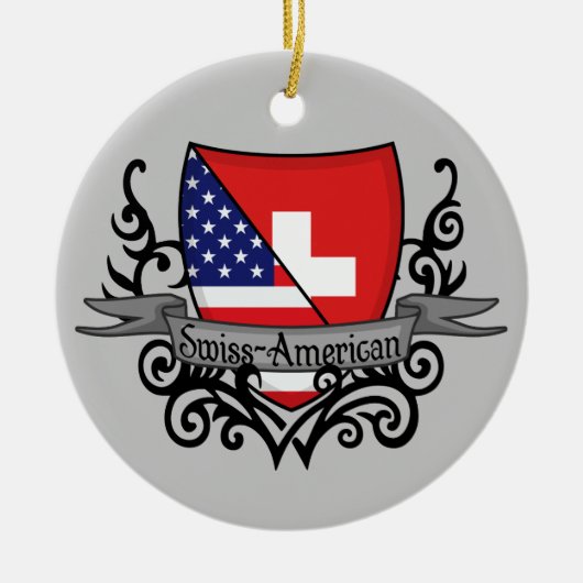 Schweizer-Amerikanische Schild-Flagge Keramikornament (Vorne)