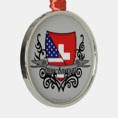 Schweizer-Amerikanische Schild-Flagge Silbernes Ornament (Rechts)