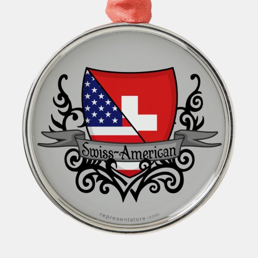 Schweizer-Amerikanische Schild-Flagge Silbernes Ornament (Vorne)