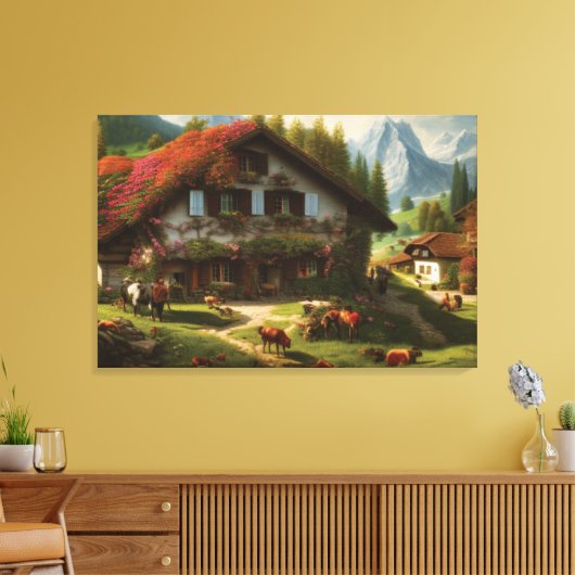 Schweizer Bauernhaus Canvas Print Leinwanddruck (Insitu (Wohnzimmer))
