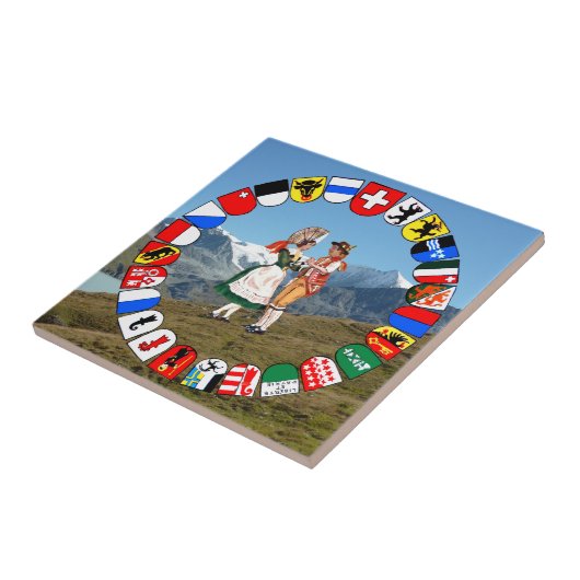 Schweizer Berge, Schweizer Kantone und Volkstänzer Fliese (Seite)