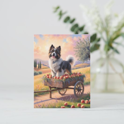 Schweizer Berghund stehend in Apfelkarren Postkarte (Stehend Vorderseite)