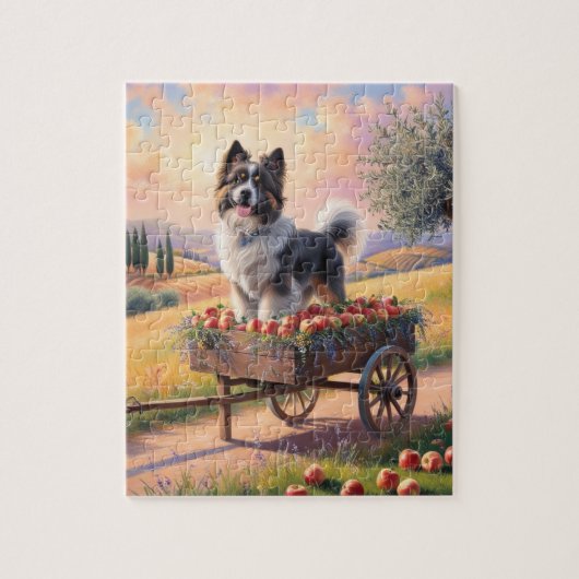 Schweizer Berghund stehend in Apfelkarren Puzzle (Vertikal)