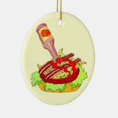 Schweizer Cheeseburger des Speckes mit Ketschup Keramik Ornament (Rechts)