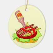 Schweizer Cheeseburger des Speckes mit Ketschup Keramik Ornament (Links)