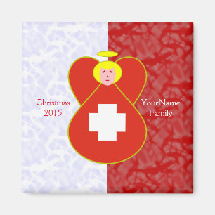 Schweizer Engel Flagge auf Rot und Weiss Personali Magnet