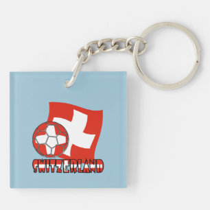 Schweizer Fahne Fußball Blau Hintergrund Quadrat Schlüsselanhänger
