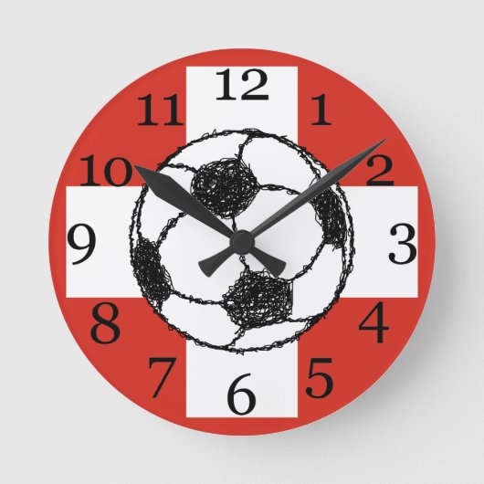 Schweizer Flagge| Fußballball Runde Wanduhr (Vorderseite)