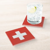 Schweizer Flagge Glasuntersetzer (Schrägansicht)