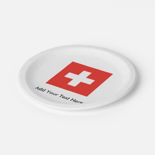 Schweizer Flagge Pappteller (Schrägansicht)