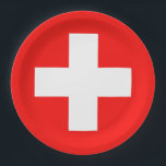 Schweizer Flagge Pappteller<br><div class="desc">Flagge der Schweiz: "Unus pro omnibus,  omnes pro uno" → Einer für alle,  alle für einen!</div>