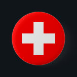 Schweizer Flagge (Schweiz) Button<br><div class="desc">Dieses Design zeichnet sich durch die Fahne der Schweiz (offiziell die Schweizerische Eidgenossenschaft) aus, die ein Binnenland mitten in Europa ist. Es ist eine bundesstaatliche Republik, die in 26 Kantone aufgeteilt ist. Die Hauptstadt ist Bern, die größte Stadt Zürich. Das Land grenzt im Norden an Deutschland, im Osten an Österreich...</div>
