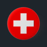 Schweizer Flagge (Schweiz) Button<br><div class="desc">Dieses Design zeichnet sich durch die Fahne der Schweiz (offiziell die Schweizerische Eidgenossenschaft) aus, die ein Binnenland mitten in Europa ist. Es ist eine bundesstaatliche Republik, die in 26 Kantone aufgeteilt ist. Die Hauptstadt ist Bern, die größte Stadt Zürich. Das Land grenzt im Norden an Deutschland, im Osten an Österreich...</div>