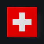 Schweizer Flagge (Schweiz) Button<br><div class="desc">Dieses Design zeichnet sich durch die Fahne der Schweiz (offiziell die Schweizerische Eidgenossenschaft) aus, die ein Binnenland mitten in Europa ist. Es ist eine bundesstaatliche Republik, die in 26 Kantone aufgeteilt ist. Die Hauptstadt ist Bern, die größte Stadt Zürich. Das Land grenzt im Norden an Deutschland, im Osten an Österreich...</div>