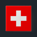 Schweizer Flagge (Schweiz) Button<br><div class="desc">Dieses Design zeichnet sich durch die Fahne der Schweiz (offiziell die Schweizerische Eidgenossenschaft) aus, die ein Binnenland mitten in Europa ist. Es ist eine bundesstaatliche Republik, die in 26 Kantone aufgeteilt ist. Die Hauptstadt ist Bern, die größte Stadt Zürich. Das Land grenzt im Norden an Deutschland, im Osten an Österreich...</div>