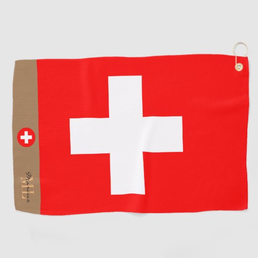 Schweizer Flagge & Schweiz, mit Monogramm / Golftü Golfhandtuch (Horizontal)
