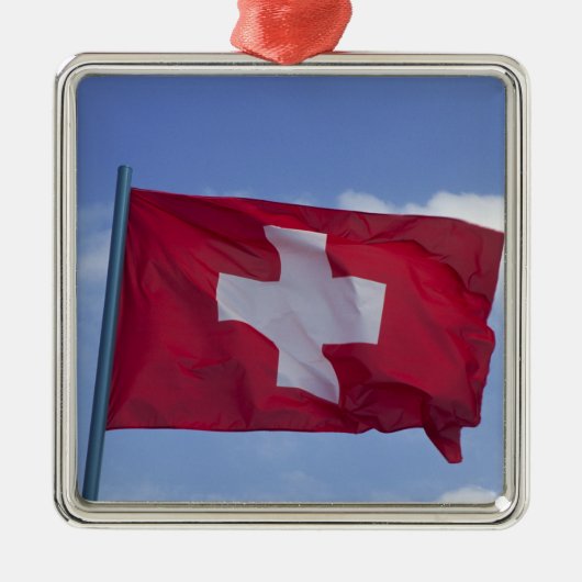 Schweizer Flagge Silbernes Ornament (Vorne)