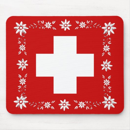 Schweizer Flagge und Edelweiß 2 Mousepad (Vorne)