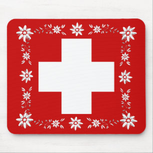 Schweizer Flagge und edelweiss 2 Mousepad