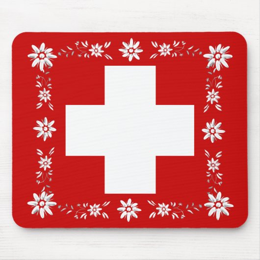 Schweizer Flagge und edelweiss 2 Mousepad (Vorne)