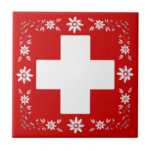 Schweizer Flagge und edelweiss Fliese (Vorderseite)