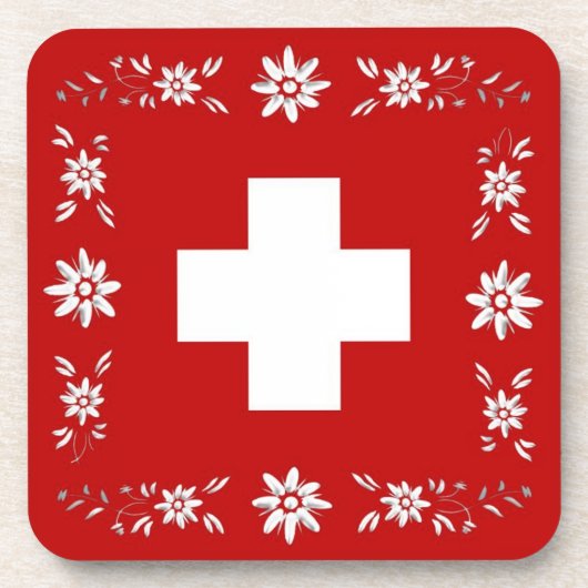 Schweizer Flagge und Edelweiß Getränkeuntersetzer (Vorderseite)