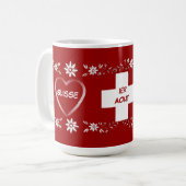 Schweizer Flagge und edelweiss Kaffeetasse (Vorderseite Links)