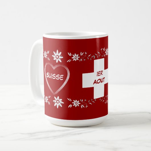 Schweizer Flagge und edelweiss Kaffeetasse (Vorderseite Links)