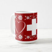 Schweizer Flagge und edelweiss Kaffeetasse (Vorderseite Links)