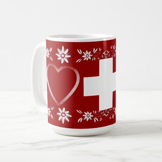 Schweizer Flagge und edelweiss Kaffeetasse (Vorderseite Links)