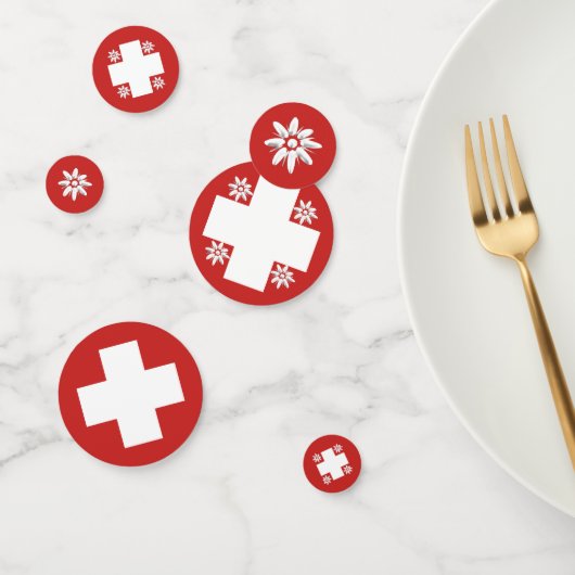 Schweizer Flagge und Edelweiß Konfetti (Gruppe)