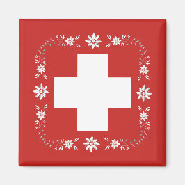 Schweizer Flagge und Edelweiß Magnet