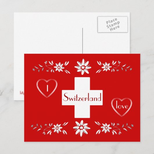 Schweizer Flagge und Edelweiß Postkarte (Vorne/Hinten)