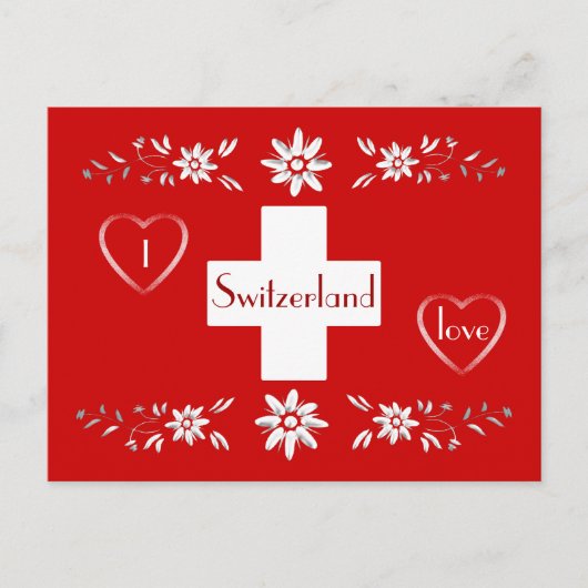 Schweizer Flagge und Edelweiß Postkarte (Vorderseite)