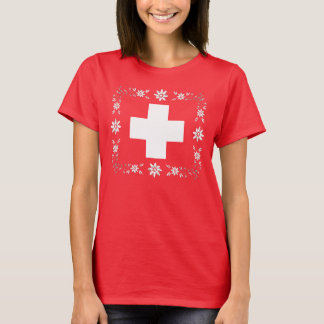 Schweizer Flagge und edelweiss T-Shirt