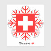 Schweizer Flagge und Schneeflocke Eleganter Skiurl Aufkleber (Blatt)