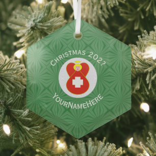 Schweizer Flagge Weihnachtsengel Name Jahr Sechsec Ornament Aus Glas